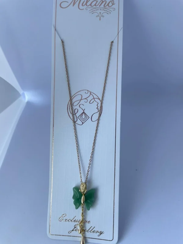 Green butterfly pendant necklace for women and girls