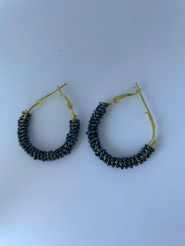 Black beaded hoop earrings for women and girls