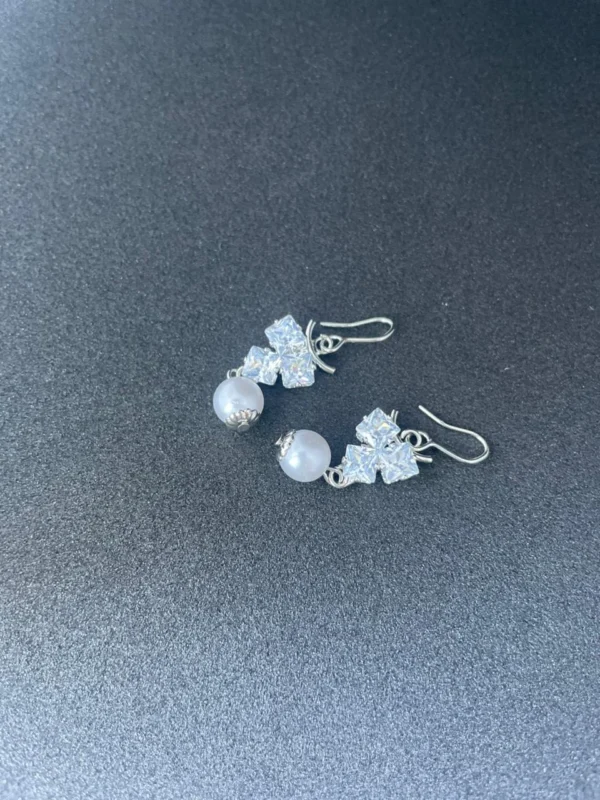 Crystal bow pearl drop earrings for women