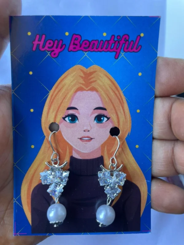 Crystal bow pearl drop earrings for women