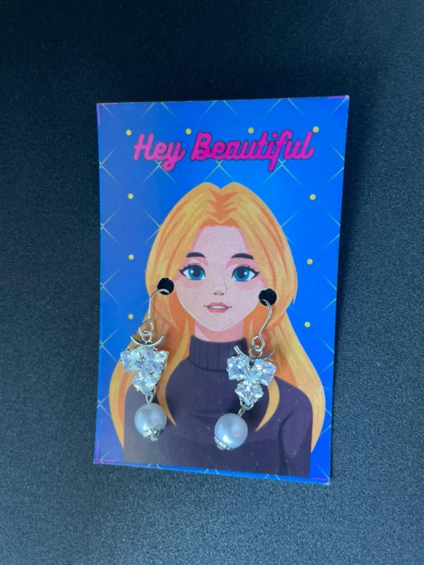 Crystal bow pearl drop earrings for women