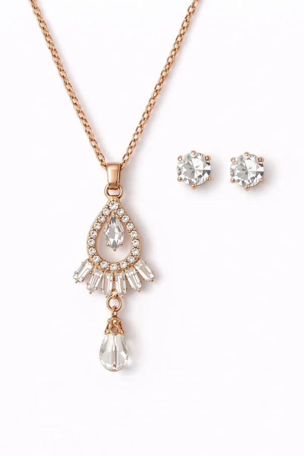 Crystal drop pendant necklace set with stud earrings for women and girls