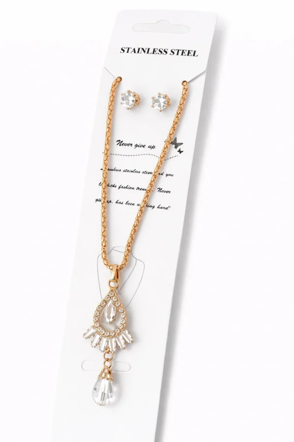 Crystal drop pendant necklace set with stud earrings for women and girls