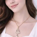 Crystal drop pendant necklace set with stud earrings for women and girls