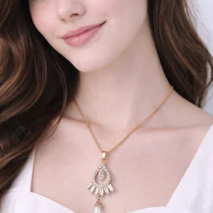 Crystal drop pendant necklace set with stud earrings for women and girls