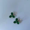 Green crystal flower earrings for women