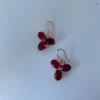 Red crystal flower earrings for women