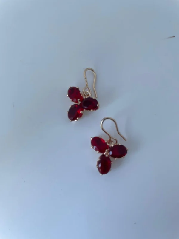 Red crystal flower earrings for women