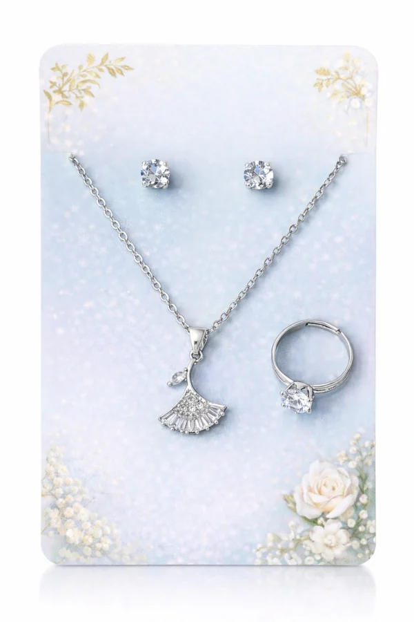 Crystal jewelry set with necklace ring and earrings for women and girls