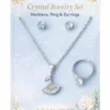 Crystal jewelry set with necklace ring and earrings for women and girls