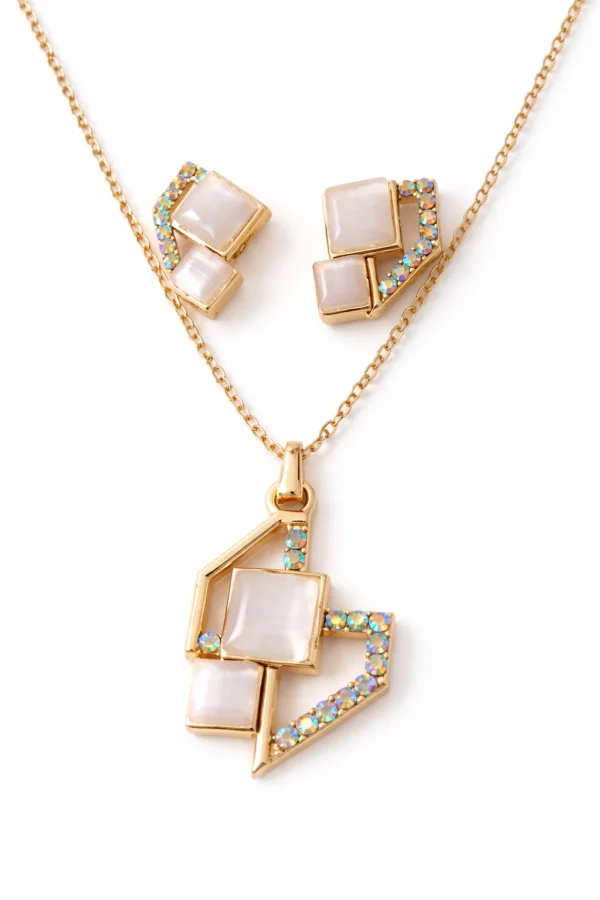 Crystal jewelry set for women and girls with pendant necklace, stud earrings and ring