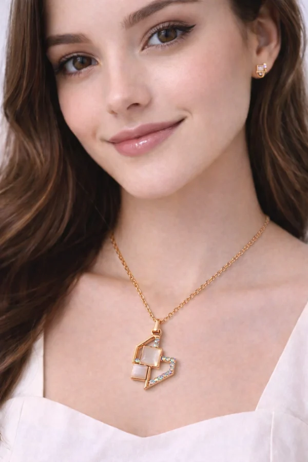 Crystal jewelry set for women and girls with pendant necklace, stud earrings and ring