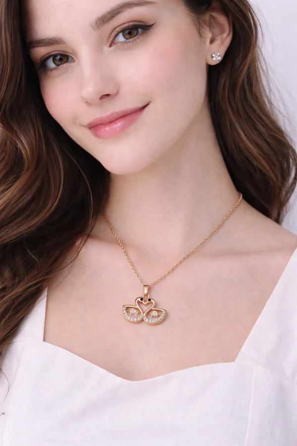 Crystal swan pendant necklace for women and girls with sparkling stones