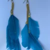 feather long drop earrings for women in blue