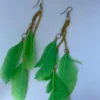 feather long drop earrings for women in green