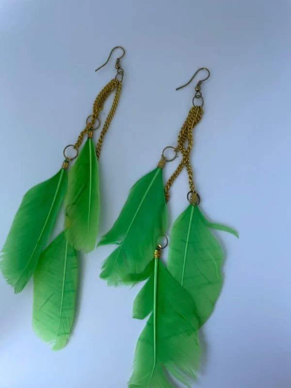 feather long drop earrings for women in green