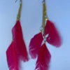 feather long drop earrings for women in pink