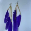 feather long drop earrings for women in purple