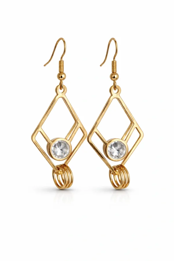 Golden color geometric crystal drop earrings for women