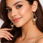 Golden color geometric crystal drop earrings for women