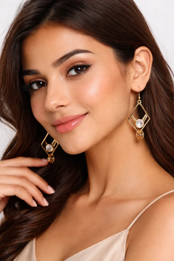 Golden color geometric crystal drop earrings for women