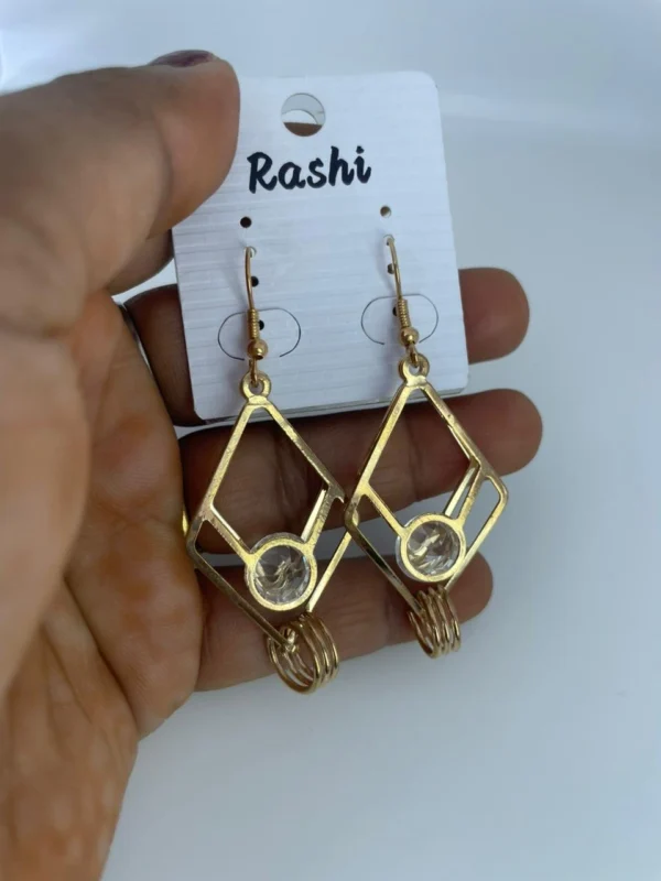 Golden color geometric crystal drop earrings for women