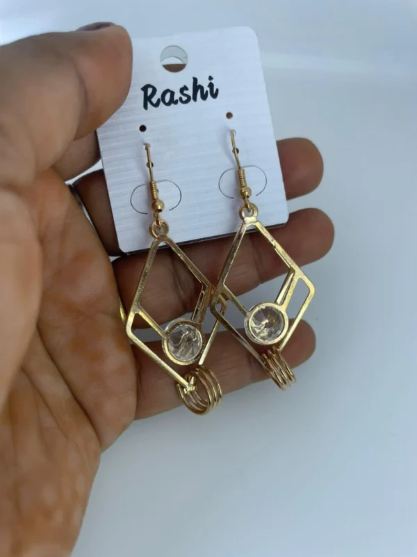 Golden color geometric crystal drop earrings for women