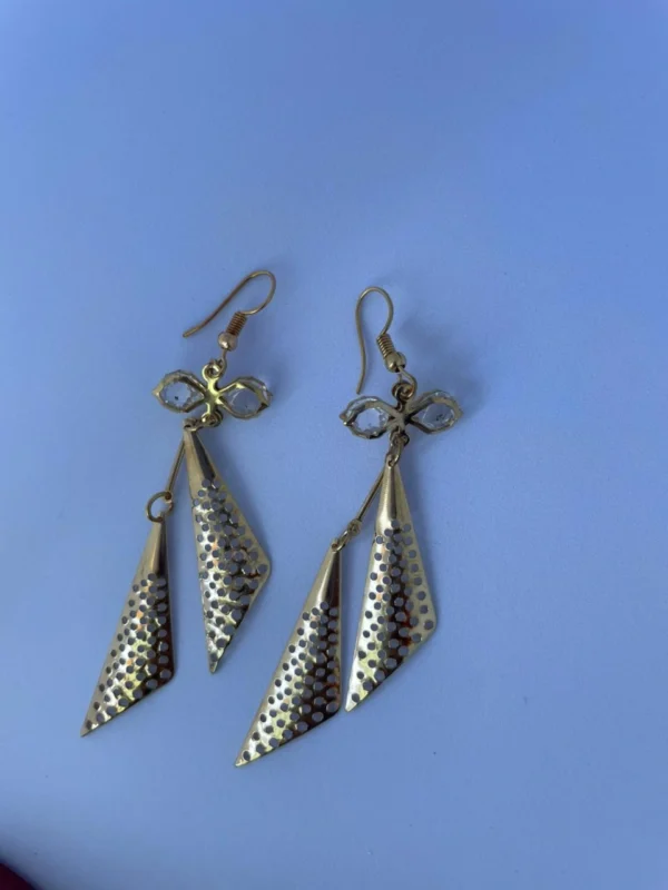 golden geometric long drop earrings for women