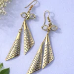 golden geometric long drop earrings for women