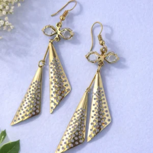 golden geometric long drop earrings for women