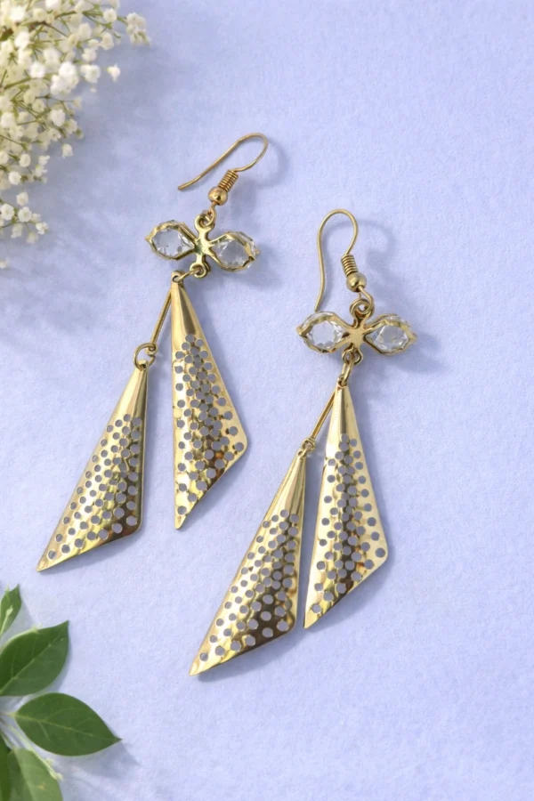 golden geometric long drop earrings for women