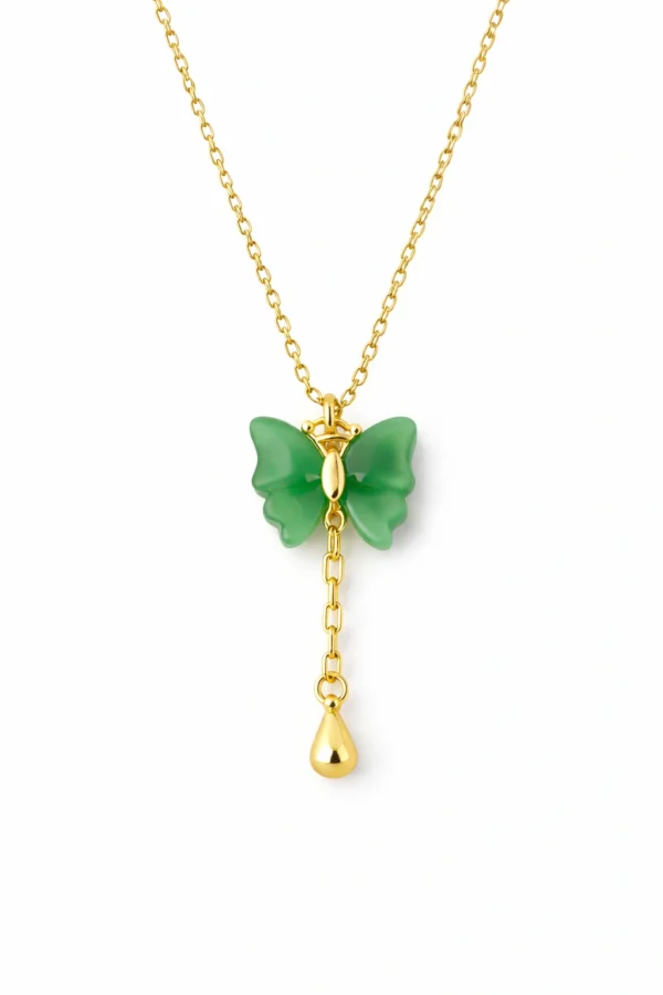 Green butterfly pendant necklace for women and girls