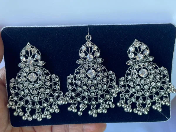oxidised earrings set with maang tikka for women