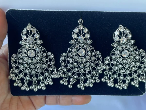 oxidised earrings set with maang tikka for women