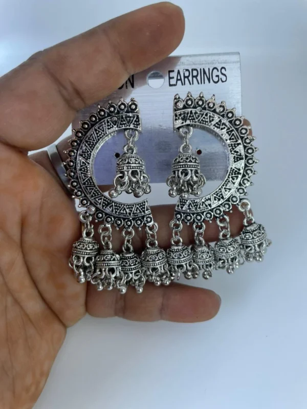 oxidised silver chandbali jhumka earrings for women