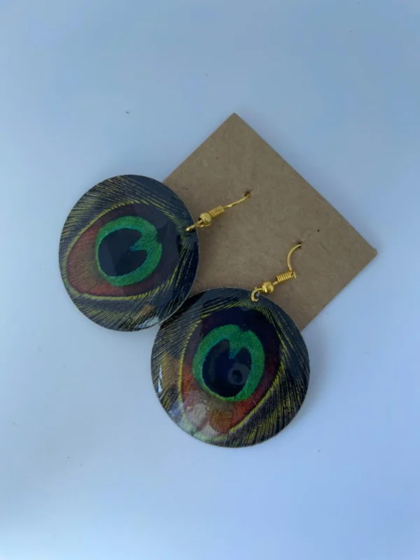 Peacock Design Printed Round Earrings for Women