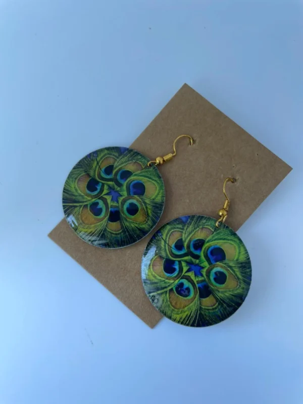 Peacock Design Printed Round Earrings for Women
