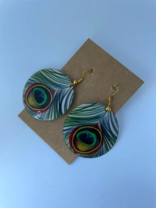 Peacock Design Printed Round Earrings for Women