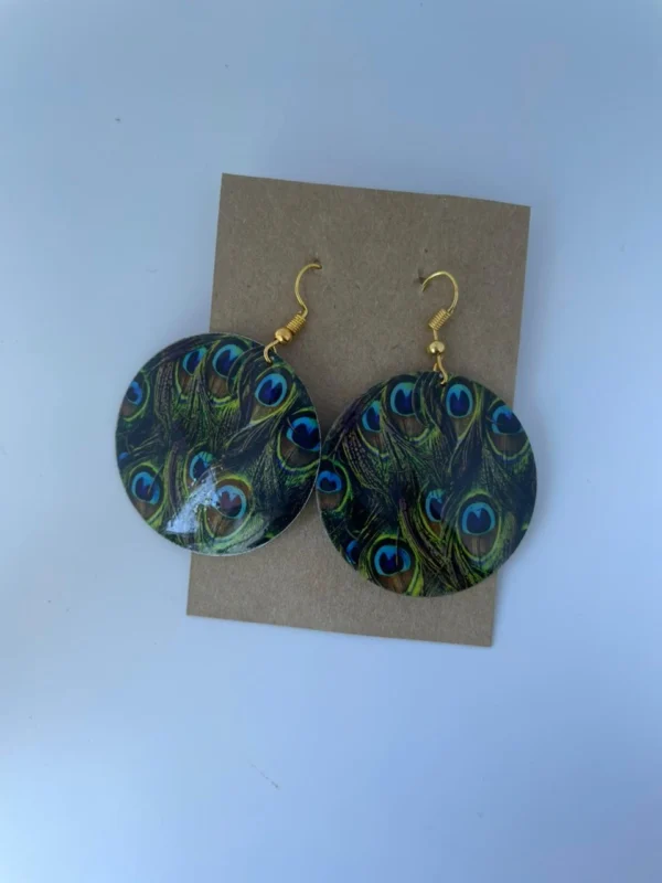 Peacock Design Printed Round Earrings for Women