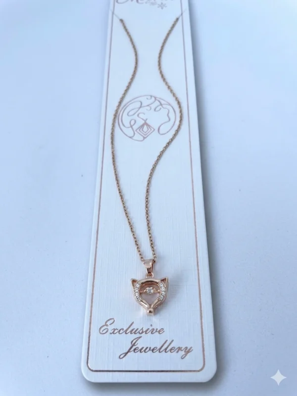 Crystal Cat Face Rose Gold Pendant Necklace for Women & Girls
